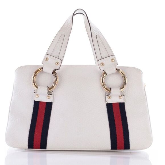 Tom Ford for Gucci Creamy White Leather Web Sherry Line Bamboo Tote Bag RARE - Picture 3 of 16